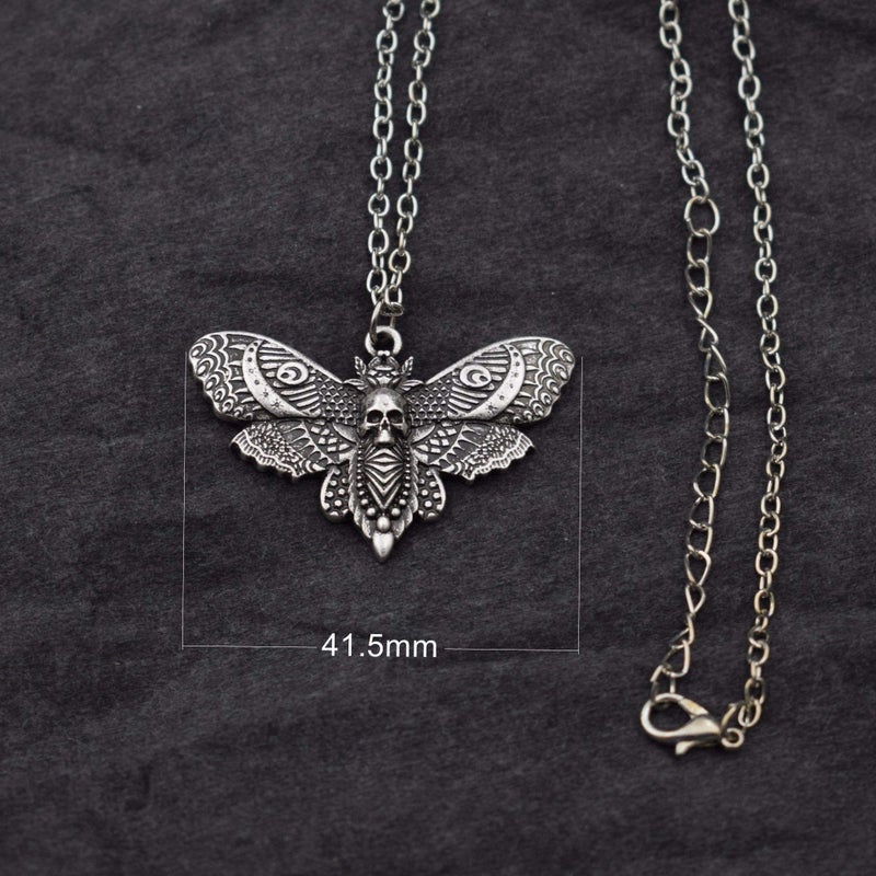 SanLan Big Skull and Dead Moth Head Insect Jewellery Butterfly Pendant Necklace (Silver & Style 2) - Image 4